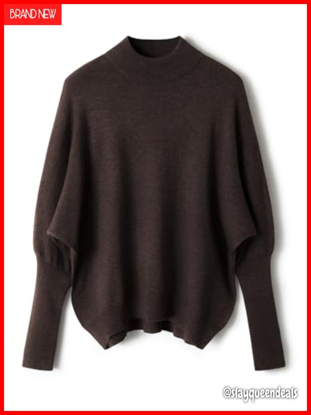 Merino Wool Blend Oversized Mock Neck Batwing Sleeve Knit Pullover Sweater
